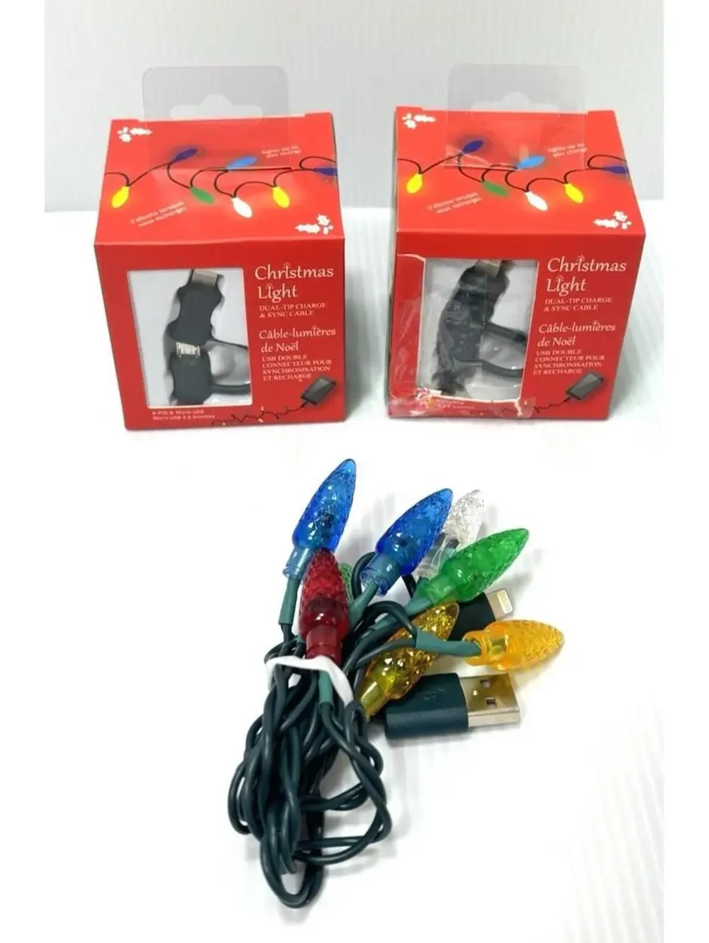 Dual-Tip Charge Sync Cable Christmas Lights Glow 3 Sets USB Phone Charger NEW